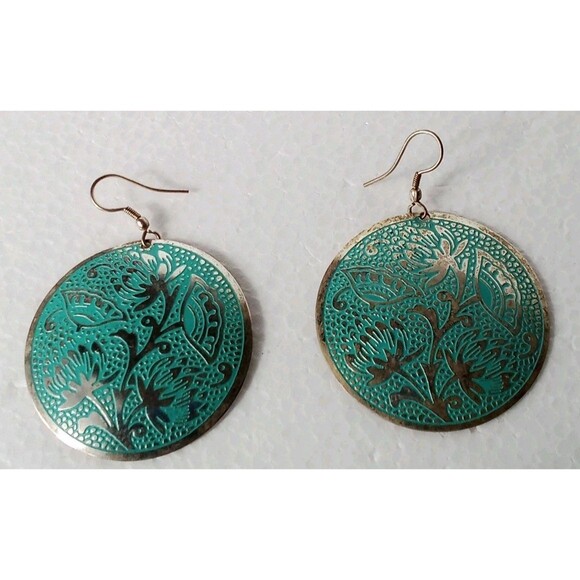 Turquoise‎ Round Bangle Earring Great For Any Occasion Formal/ Casual - Picture 1 of 7